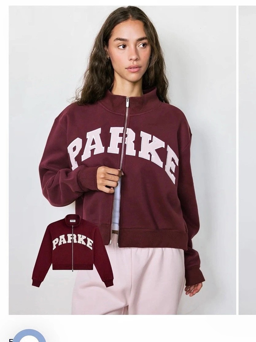 PARKE Zip Up Varsity Mockneck in Burgundy & White